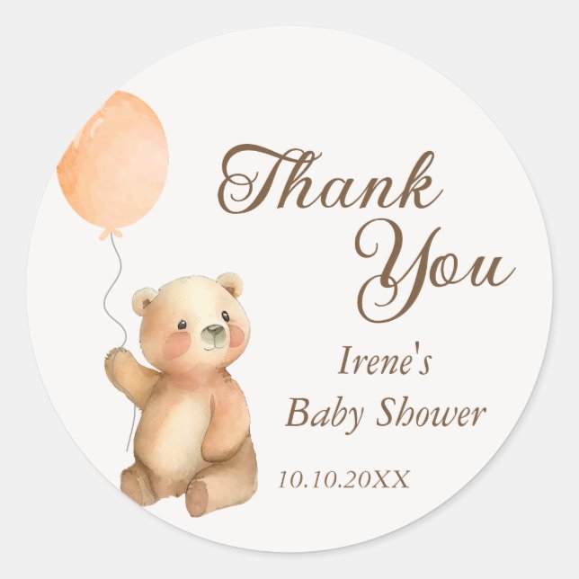 Pegatina Redonda Cute Bearly Wait Teddy Bear Baby Shower (Anverso)