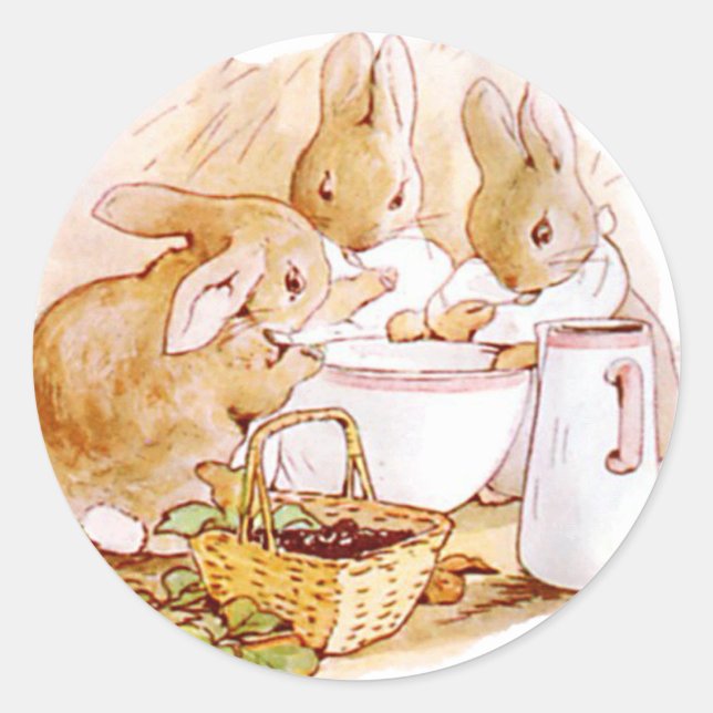 Pegatina Redonda Cute, Beatrix Potter Bunnies, Personalizado (Anverso)