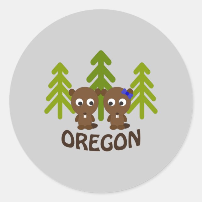 Pegatina Redonda Cute Beaver Couple Oregon (Anverso)