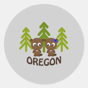 Pegatina Redonda Cute Beaver Couple Oregon