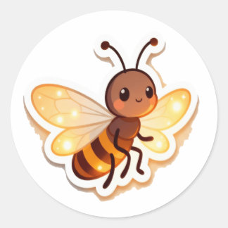 Pegatina Redonda Cute Bee Cartoon Sticker