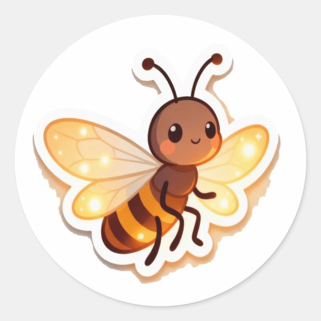 Pegatina Redonda Cute Bee Cartoon Sticker (Anverso)