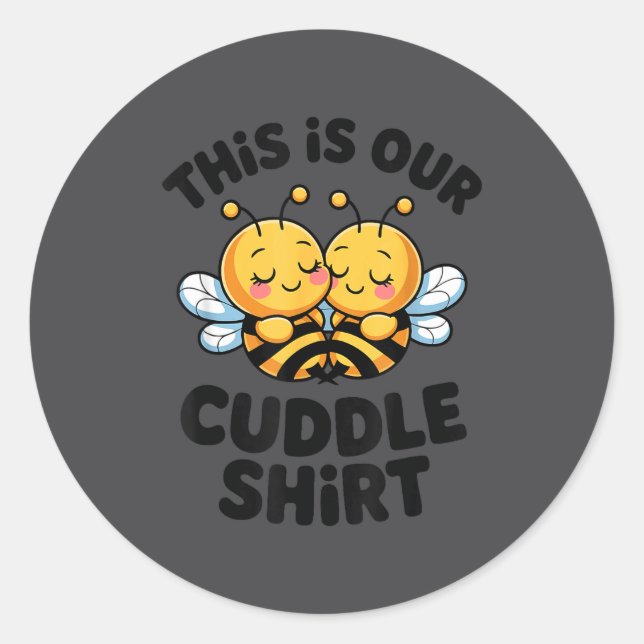 Pegatina Redonda Cute Bee Couple Cuddle Funny Romantic  (Anverso)