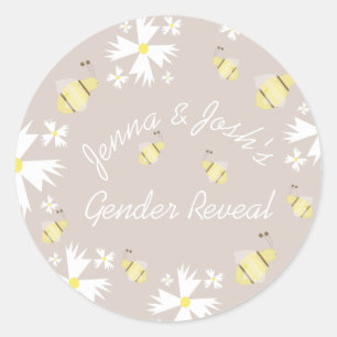 Pegatina Redonda Cute Bee Daisy Floral Sexo Revelar Tones De Tierra