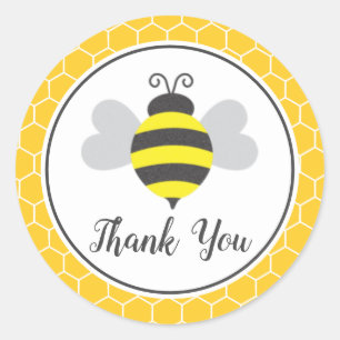 Pegatina Redonda Cute Bee & Honeycomb Gracias