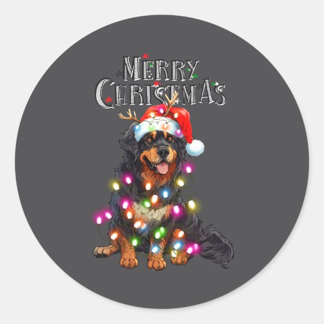 Pegatina Redonda Cute Bernese Mountain Christmas Lights Xmas Dog Lo (Anverso)