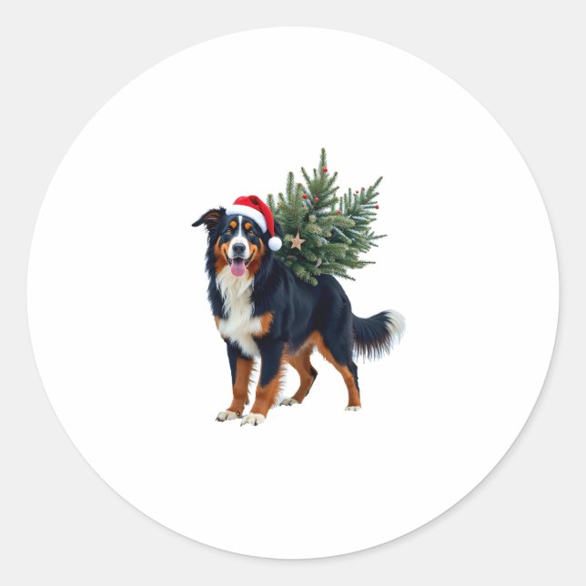 Pegatina Redonda Cute Bernese Mountain Dog in a Christmas Tree for  (Anverso)