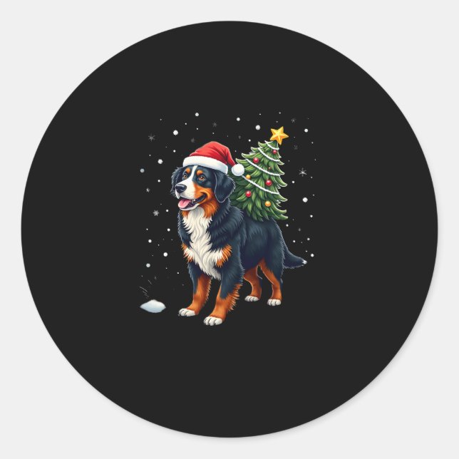 Pegatina Redonda Cute Bernese Mountain Dog in a Christmas Tree for  (Anverso)