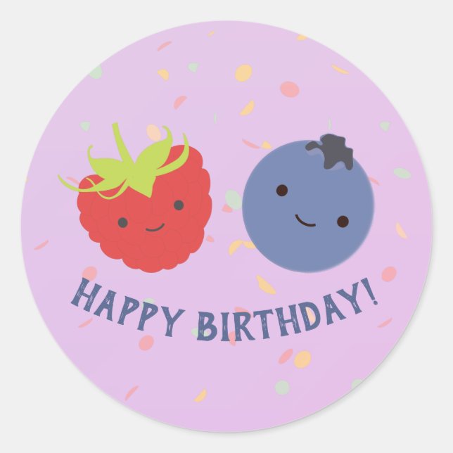 Pegatina Redonda Cute Berry Berry Happy Birthday Kawaii Berries (Anverso)