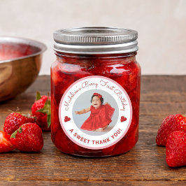 Pegatina Redonda Cute Berry First Birthday A Sweet Thank You