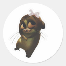Pegatina Redonda Cute Big Eyes Animal Sticker with White Bow