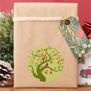 Pegatina Redonda Cute Bird Swirl Tree Regalos e Invitaciones