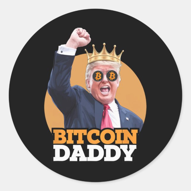 Pegatina Redonda Cute Bitcoin Daddy Trump Cripto King Money Evoluti (Anverso)
