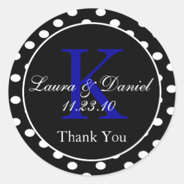 Pegatina Redonda Cute Black Blue Polka Dots Monograma Favor