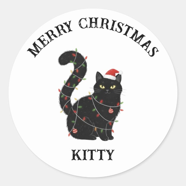 Pegatina Redonda Cute Black Cat Christma sSticker (Anverso)
