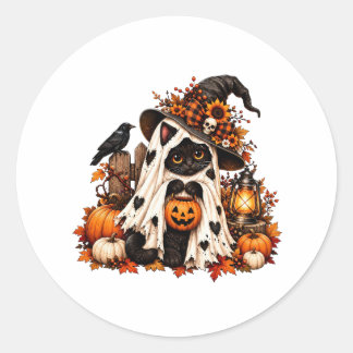 Pegatina Redonda Cute Black Cat Pumpkin Halloween Sticker