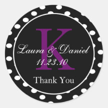 Cute Black Purple Polka Dots Monograma Favor