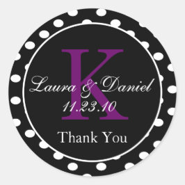 Pegatina Redonda Cute Black Purple Polka Dots Monograma Favor