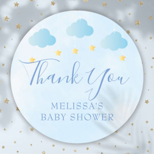 Pegatina Redonda Cute Blue Baby Boy Shower Gracias Por Favor