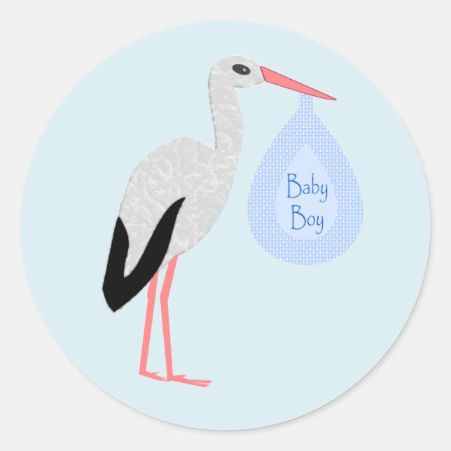 Pegatina Redonda Cute Blue Baby Boy Stork (Anverso)