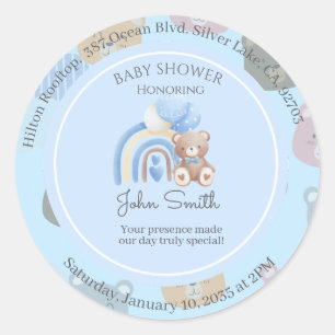 Pegatina Redonda Cute blue bear baby shower