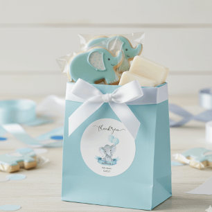 Pegatina Redonda Cute Blue Elephant Baby Shower Agradecimiento Pega
