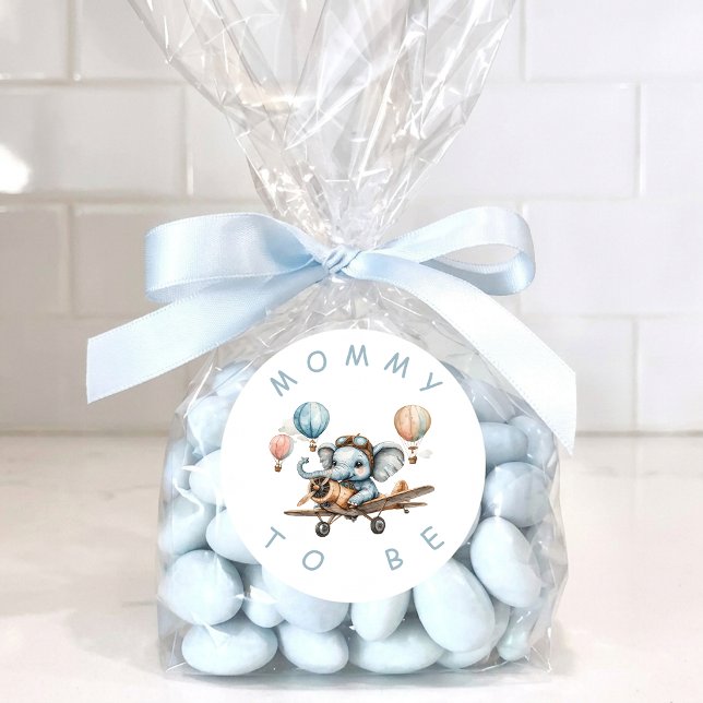 Pegatina Redonda Cute Blue Elephant Baby Shower Mommy (Subido por el creador)