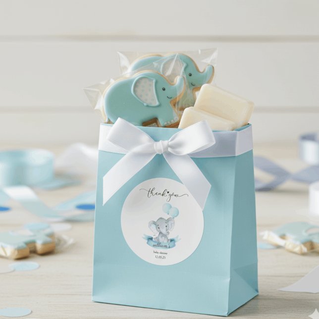 Pegatina Redonda Cute Blue Elephant Baby Shower Thank You Sticker (Subido por el creador)
