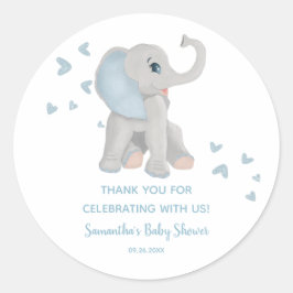 Pegatina Redonda Cute Blue Elephant Watercolor Favor Baby Shower