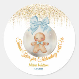 Pegatina Redonda Cute blue Gingerbread   boy Bauble Christmas 