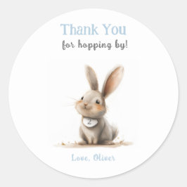 Pegatina Redonda Cute Blue Gracias Bunny Cumpleaños