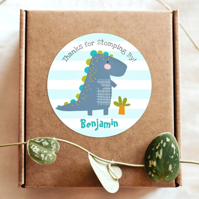 Pegatina Redonda Cute Blue Kawaii Dinosaur Boy Cumpleaños Gracias (Subido por el creador)