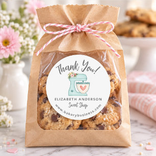 Pegatina Redonda Cute Blue Mixer Bakery Business Gracias Sticker