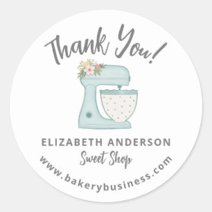 Pegatina Redonda Cute Blue Mixer Bakery Business Gracias Sticker