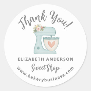 Pegatina Redonda Cute Blue Mixer Bakery Business Sticker de agradec