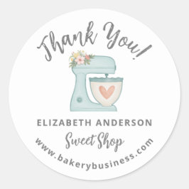 Pegatina Redonda Cute Blue Mixer Bakery Business Thank you Sticker
