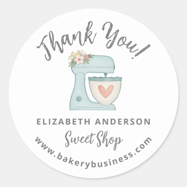 Pegatina Redonda Cute Blue Mixer Bakery Business Thank you Sticker (Anverso)