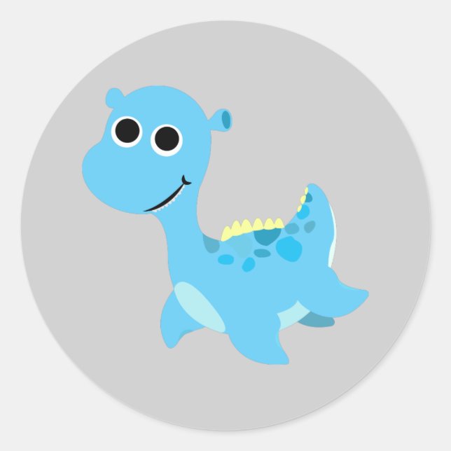 Pegatina Redonda Cute Blue Nessie (Anverso)