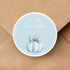 Pegatina Redonda Cute Blue Pumpkin Boy Baby Shower