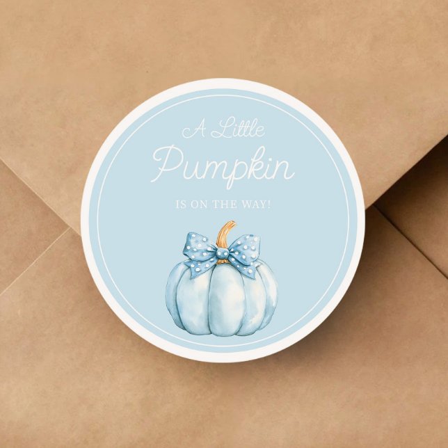 Pegatina Redonda Cute Blue Pumpkin Boy Baby Shower (Cute Blue Pumpkin Boy Baby Shower Classic Round Sticker)