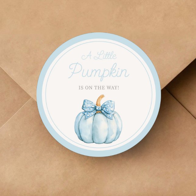 Pegatina Redonda Cute Blue Pumpkin Boy Baby Shower (Cute Blue Pumpkin Boy Baby Shower Classic Round Sticker)