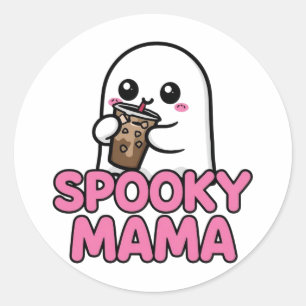 Pegatina Redonda Cute Boba Ghost - Spooky Mama Kawaii Halloween