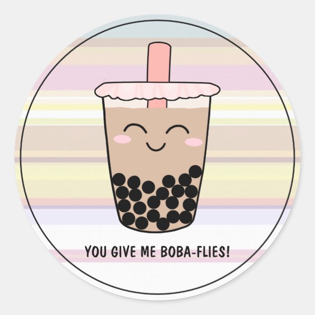 Pegatina Redonda Cute Boba Pearl Milk Tea Pun (Anverso)