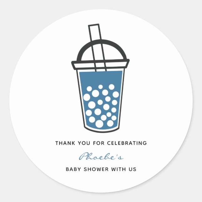 Pegatina Redonda Cute Boba Tea Baby Shower Gracias Personalizado (Anverso)