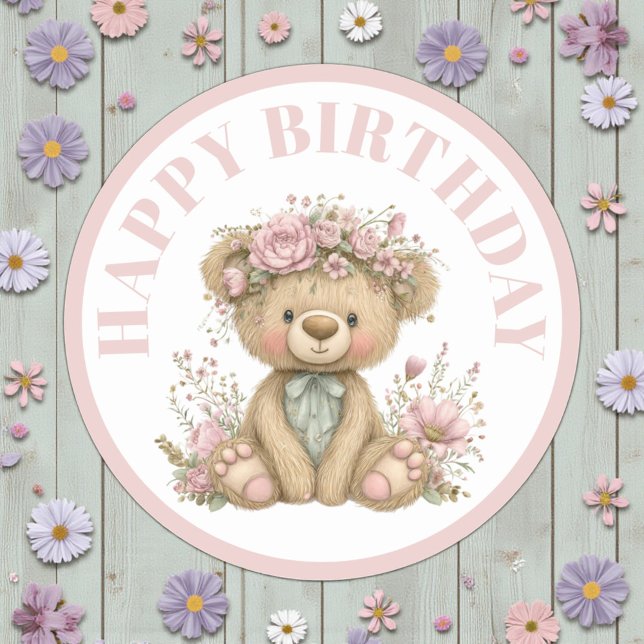 Pegatina Redonda Cute Boho Animal Birthday Party (Subido por el creador)