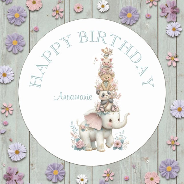 Pegatina Redonda Cute Boho Animal Birthday Party (Subido por el creador)