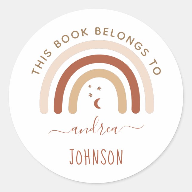 Pegatina Redonda Cute Boho arcoiris Luna bohemia y estrellas Terrac (Anverso)