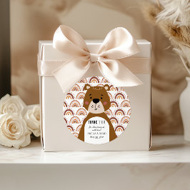 Pegatina Redonda Cute Boho Bear Rainbow Neutral Baby Shower