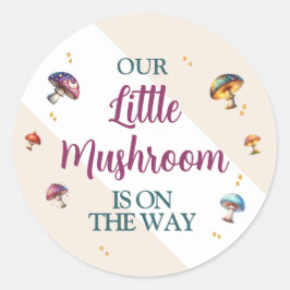 Pegatina Redonda Cute boho mushrooms Baby Shower