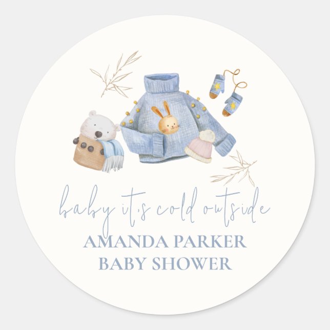 Pegatina Redonda Cute Boho Winter Clothes Toyos Chica Baby Shower (Anverso)